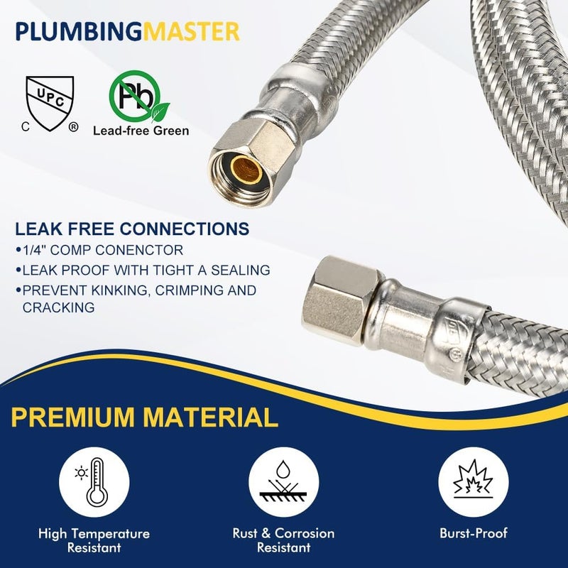 PLUMBINGMASTER 10ft Ice Maker Water Line Stainless Steel Braided – Flexible Refrigerator Water Supply Tube with 1/4" Quick Connect Fitting, Universal Fit - Image 3